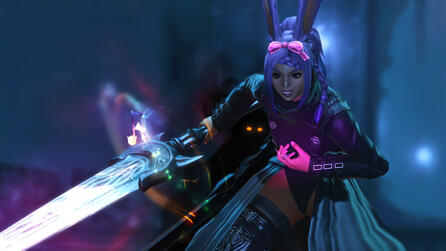 Kit Hareington, looking ahead in shock, grips at her chest as magenta magic coalesces at her hand. Just behind her is Fray, her Living Shadow, having manifested from her soul, eyes glowing, and ready to fight at her side.